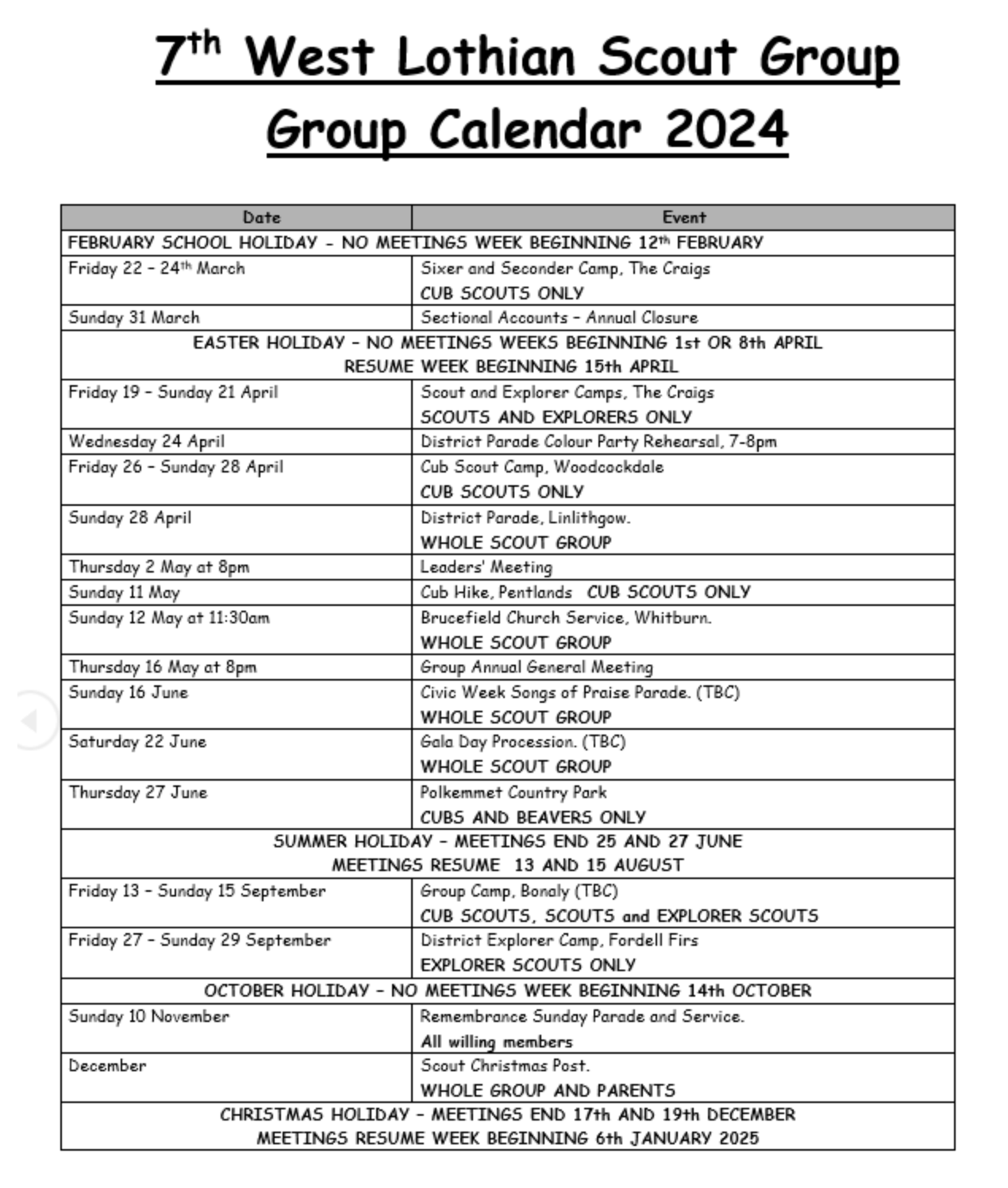 Group Calendar 2024